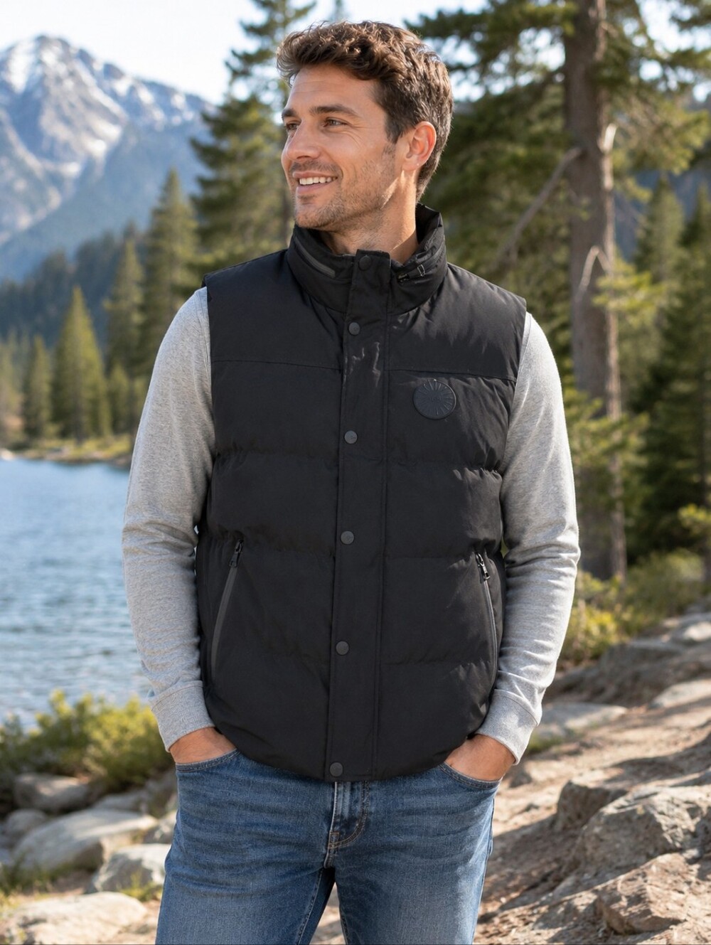 UGG Mens Down Filled Vest Black Puffer Sleeveless Jacket XL New